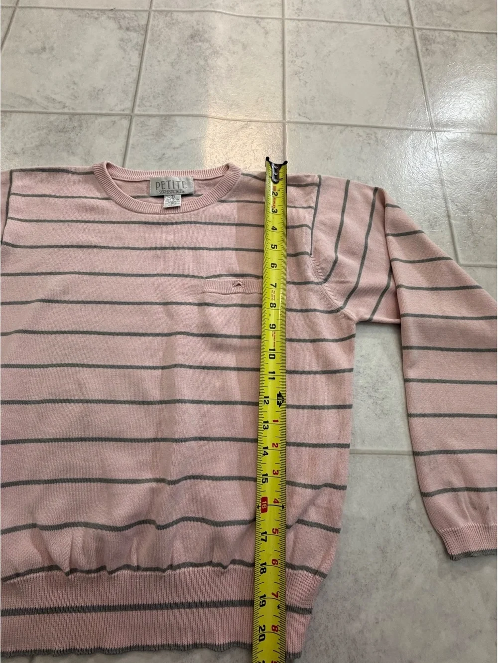 Petite Sophisticate pink striped sweater